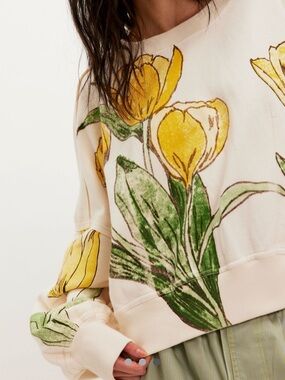Free People Gala Sweatshirt with Yellow Tulip Print
